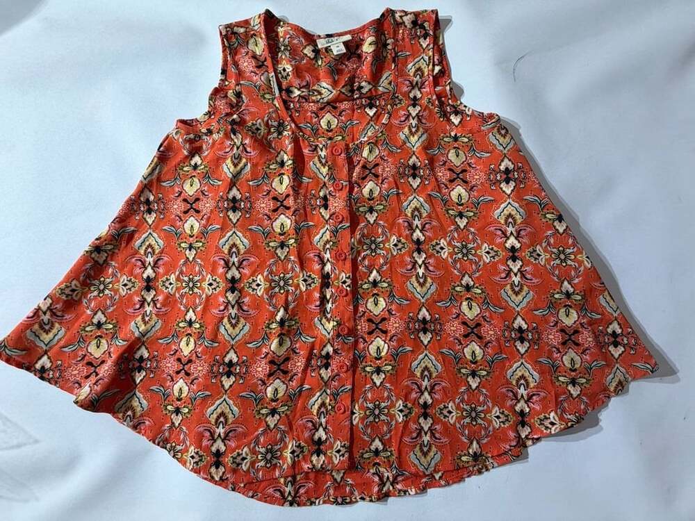 Style & Co Boho Rust Floral Sleeveless Peplum Blouse Womens Petite Small